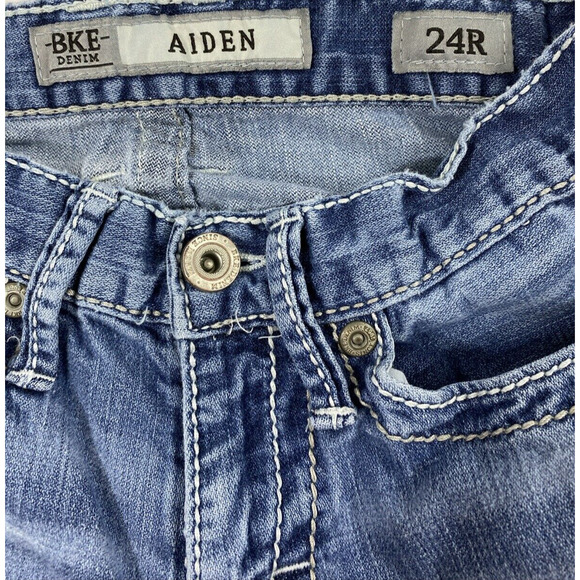 BKE Aiden Jeans Mens 24R Light‎ Wash Denim Distress Destroyed Boot Altered Hem - Picture 3 of 12